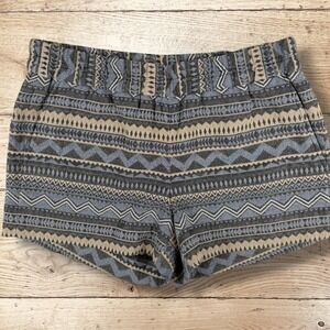 J. CREW Womens‎ Elastic Waist Aztec Print Shorts Size 4 Blue Black Beige